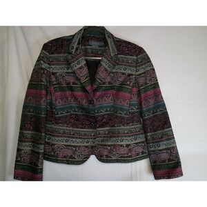 Koret Petite Paisley Tapestry Floral Print Blazer Jacket Womens 12P Multicolor